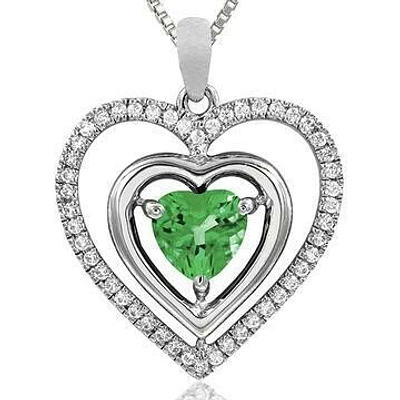 Double Heart Peridot Pendant with Diamond Frame 14KT Gold