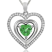 Double Heart Peridot Pendant with Diamond Frame 14KT Gold