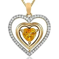 Double Heart Citrine Pendant with Diamond Frame 14KT Gold