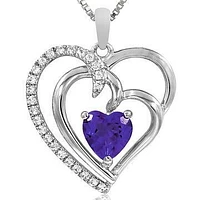 Double Heart Amethyst Pendant with Diamond Accent 14KT Gold