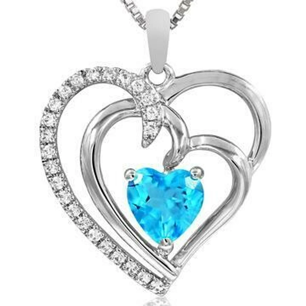 Double Heart Topaz Pendant with Diamond Accent 14KT Gold