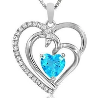 Double Heart Topaz Pendant with Diamond Accent 14KT Gold