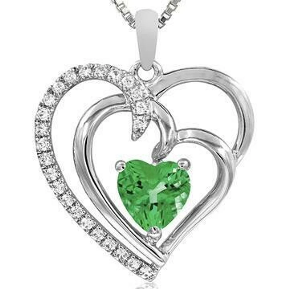 Double Heart Peridot Pendant with Diamond Accent 14KT Gold