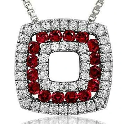 Cushion Ruby Pendant with Diamond Accent 14KT Gold