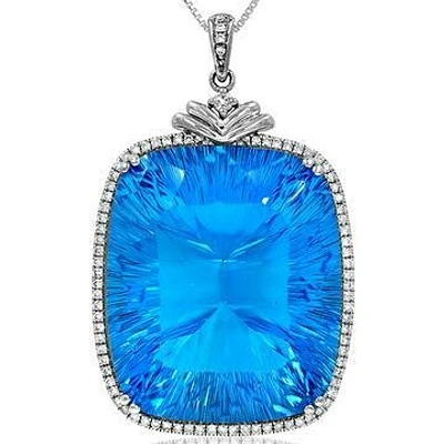 Premium Cushion Blue Topaz Pendant with Diamond Frame White Gold