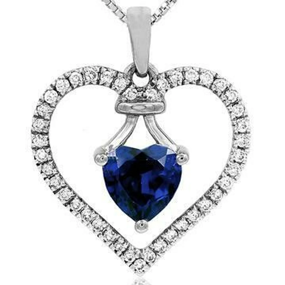 Heart Blue Sapphire Pendant with Diamond Frame 14KT Gold