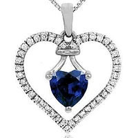 Heart Blue Sapphire Pendant with Diamond Frame 14KT Gold