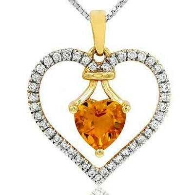 Heart Citrine Pendant with Diamond Frame 14KT Gold