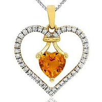 Heart Citrine Pendant with Diamond Frame 14KT Gold