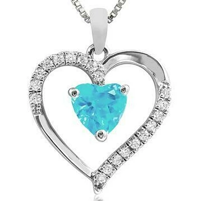 Heart Aquamarine Pendant with Diamond Accent 14KT Gold