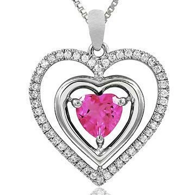 Double Heart Pink Topaz Pendant with Diamond Frame 14KT Gold