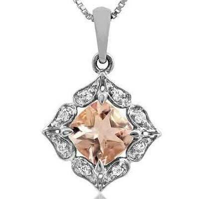 Floral Morganite Pendant with Diamond Frame 14KT Gold