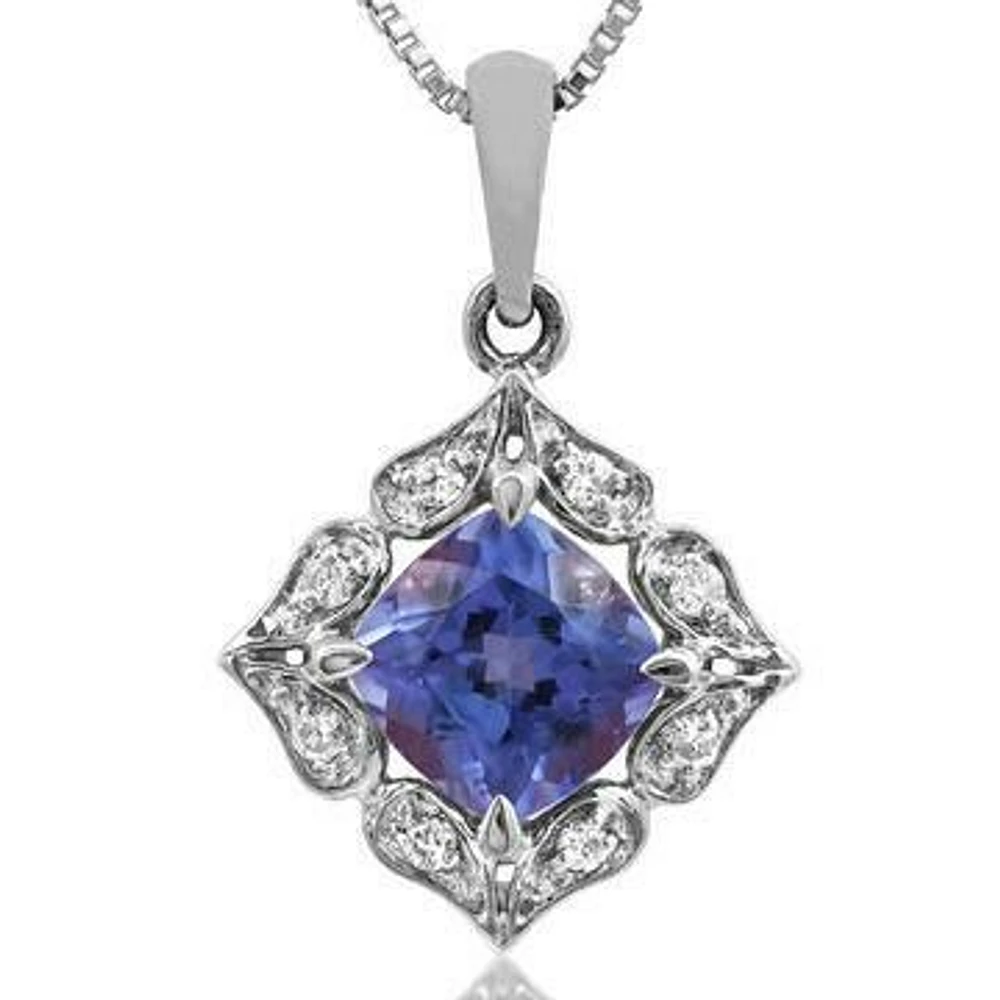 Floral Tanzanite Pendant with Diamond Frame White Gold