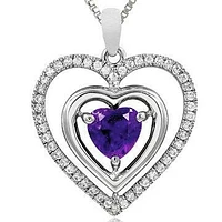 Double Heart Amethyst Pendant with Diamond Frame 14KT Gold