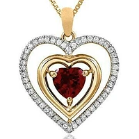 Double Heart Garnet Pendant with Diamond Frame 14KT Gold