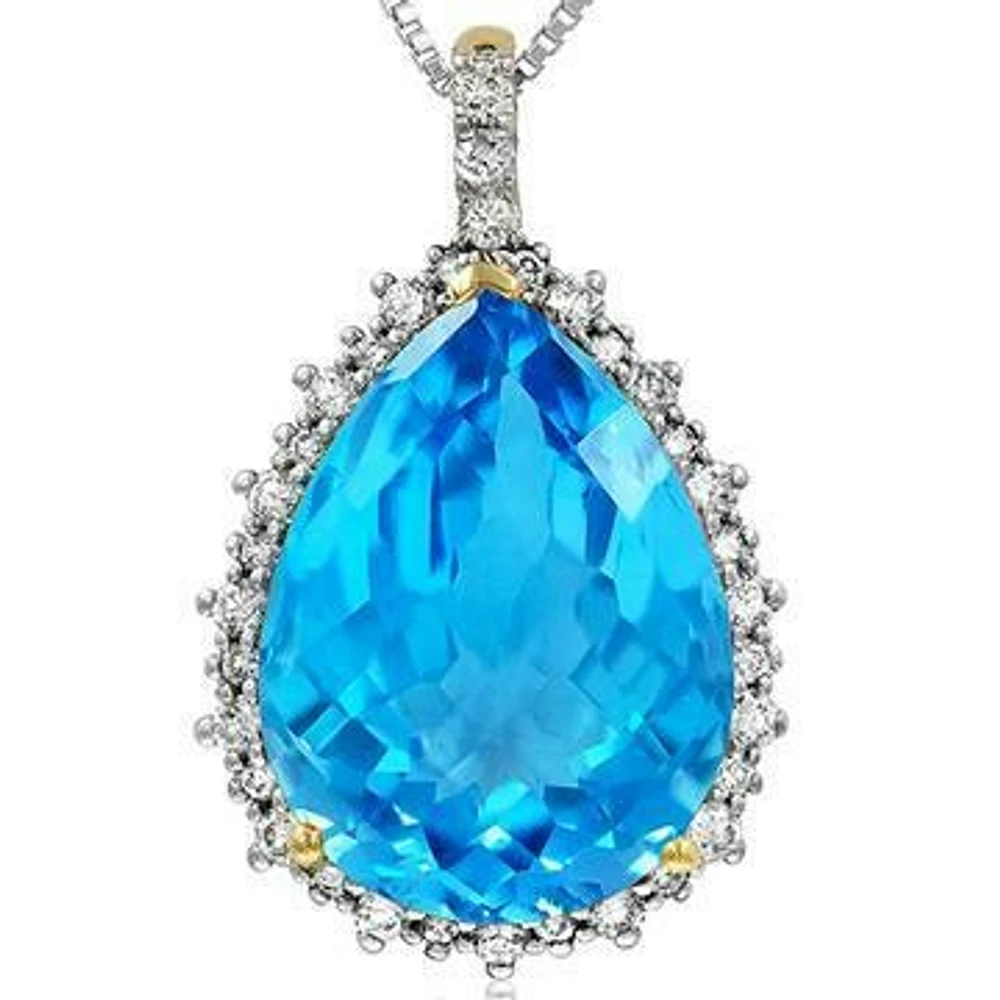 Premium Topaz Teardrop Pendant with Diamond Frame Gold