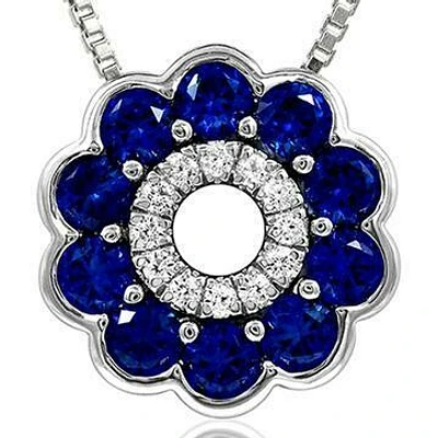 Floral Blue Sapphire Pendant with Diamond Accent White Gold