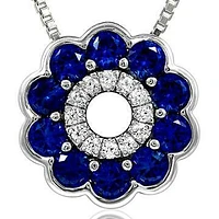 Floral Blue Sapphire Pendant with Diamond Accent White Gold