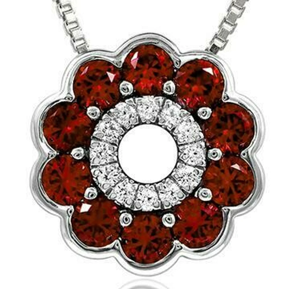 Floral Ruby Pendant with Diamond Accent White Gold