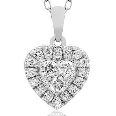 Heart Diamond Cluster Necklace 18K White Gold