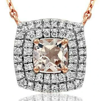 Cushion Morganite Necklace with Diamond Frame Rose Gold