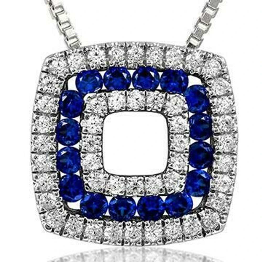 Cushion Blue Sapphire Pendant with Diamond Accent 14KT Gold