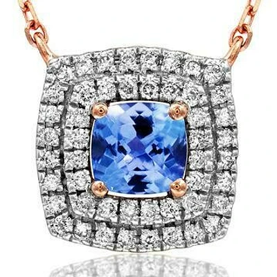 Cushion Tanzanite Necklace with Diamond Frame Rose Gold