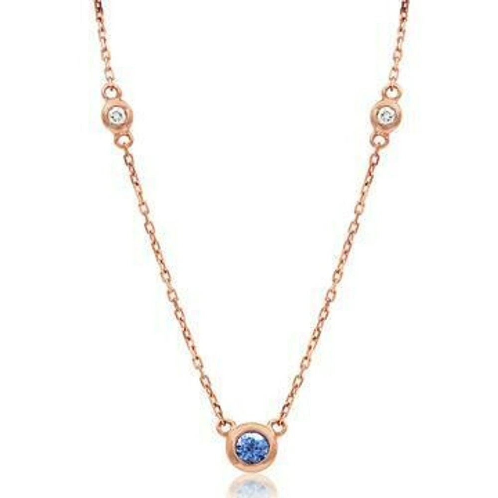 Diamond Bezel Tanzanite Necklace Rose Gold