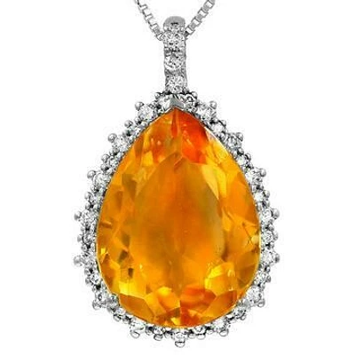 Premium Citrine Teardrop Pendant with Diamond Frame Gold