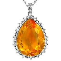 Premium Citrine Teardrop Pendant with Diamond Frame Gold