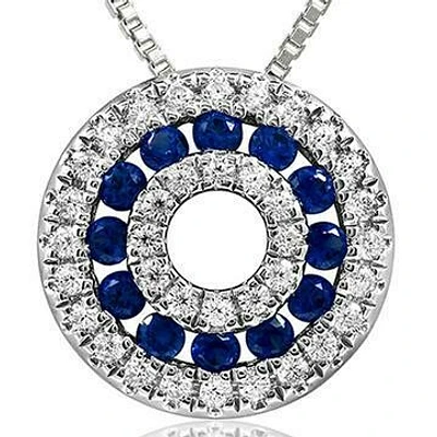 Blue Sapphire Disc Pendant with Diamond Accent White Gold