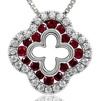 Clover Ruby Pendant with Diamond Accent White Gold