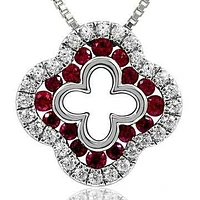 Clover Ruby Pendant with Diamond Accent White Gold