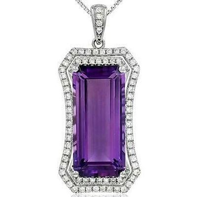 Premium Baguette Cut Amethyst Pendant with Diamond Frame White Gold