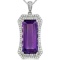 Premium Baguette Cut Amethyst Pendant with Diamond Frame White Gold