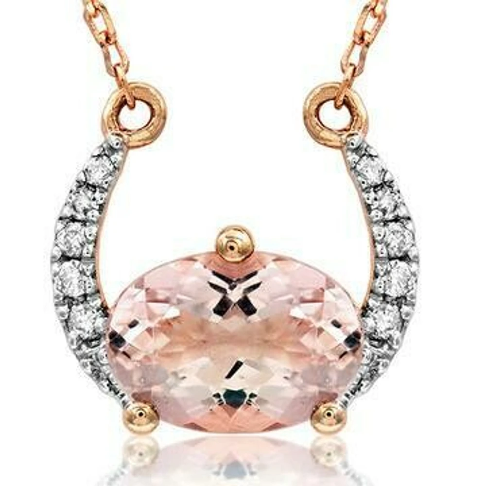 Crescent Moon Morganite Necklace with Diamond Accent Rose Gold