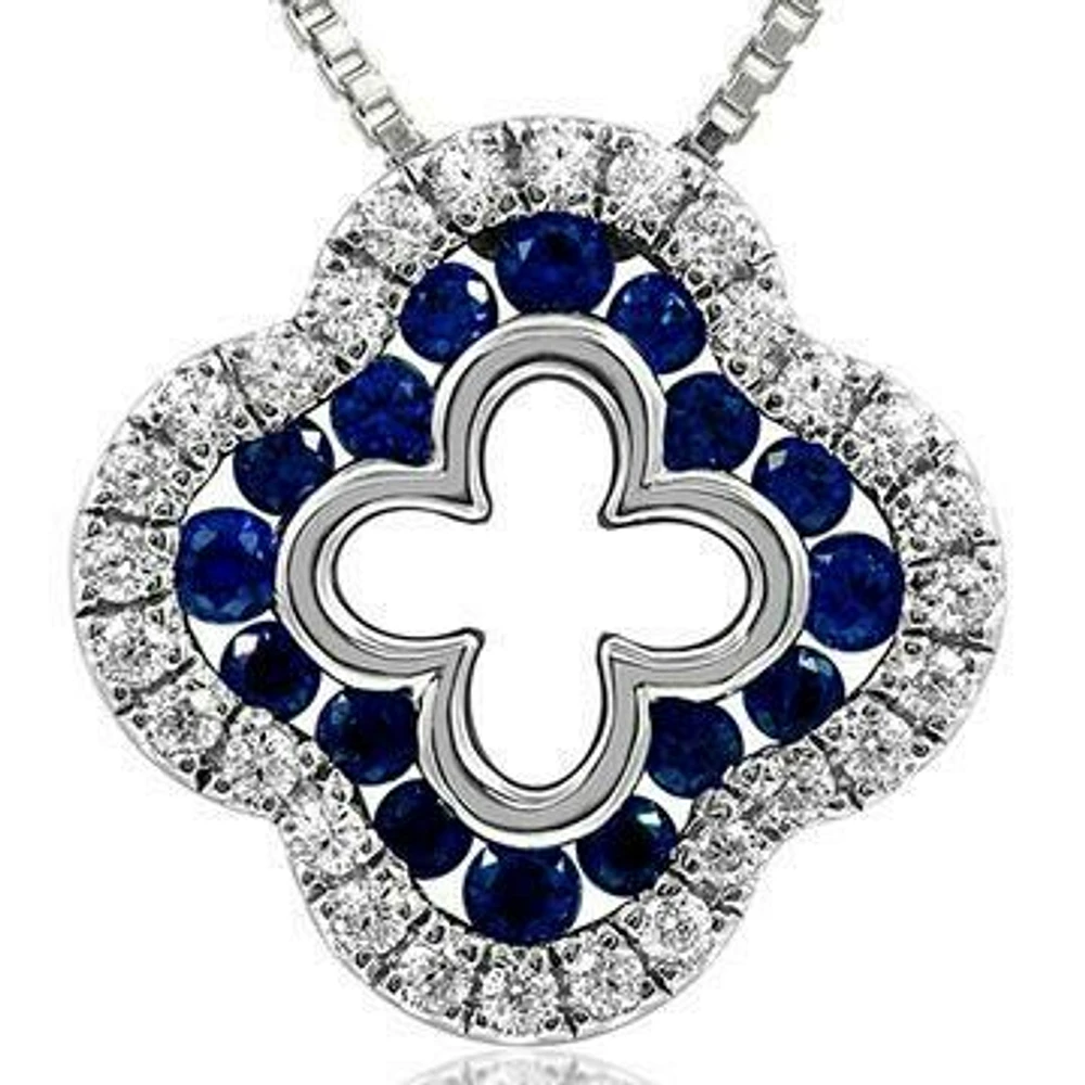 Clover Blue Sapphire Pendant with Diamond Accent White Gold