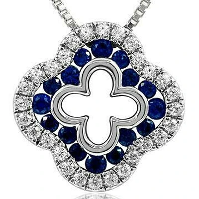 Clover Blue Sapphire Pendant with Diamond Accent White Gold