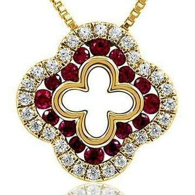 Clover Ruby Pendant with Diamond Accent Yellow Gold