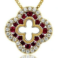 Clover Ruby Pendant with Diamond Accent Yellow Gold