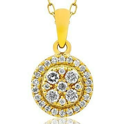 Round Diamond Cluster Necklace Yellow Gold