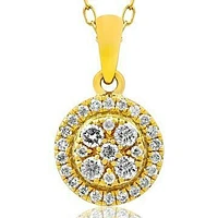 Round Diamond Cluster Necklace Yellow Gold