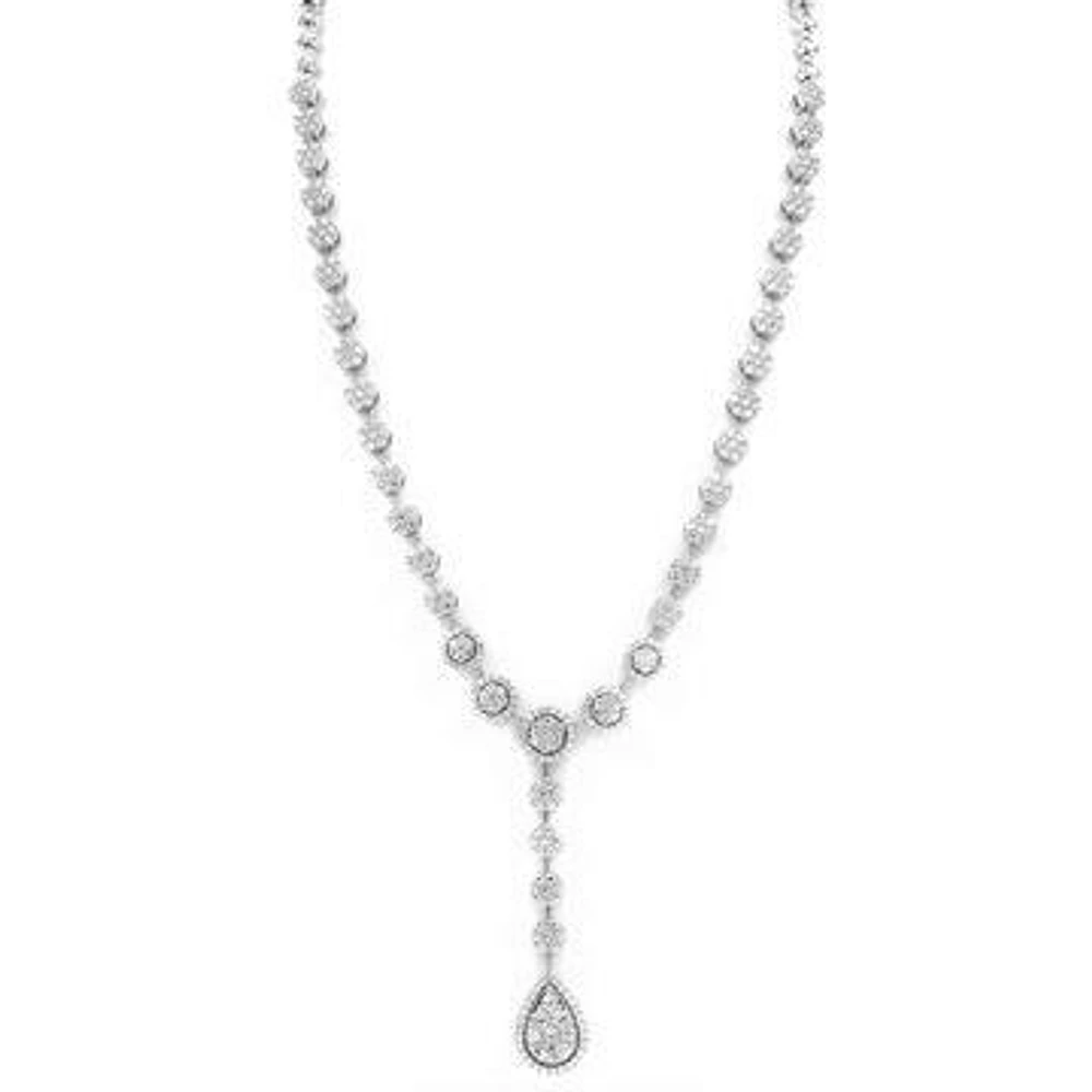 Diamond Cluster Necklace with Teardrop Pendant White Gold