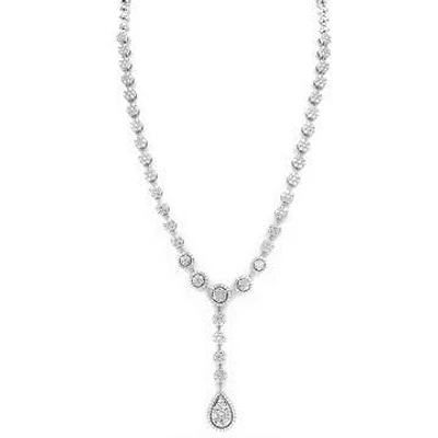 Diamond Cluster Necklace with Teardrop Pendant White Gold