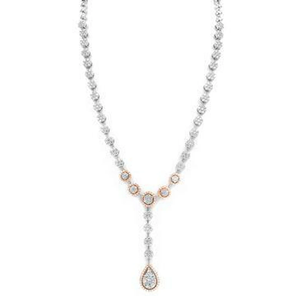 Diamond Cluster Necklace with Teardrop Pendant Two Tone Gold