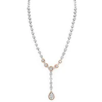 Diamond Cluster Necklace with Teardrop Pendant Two Tone Gold