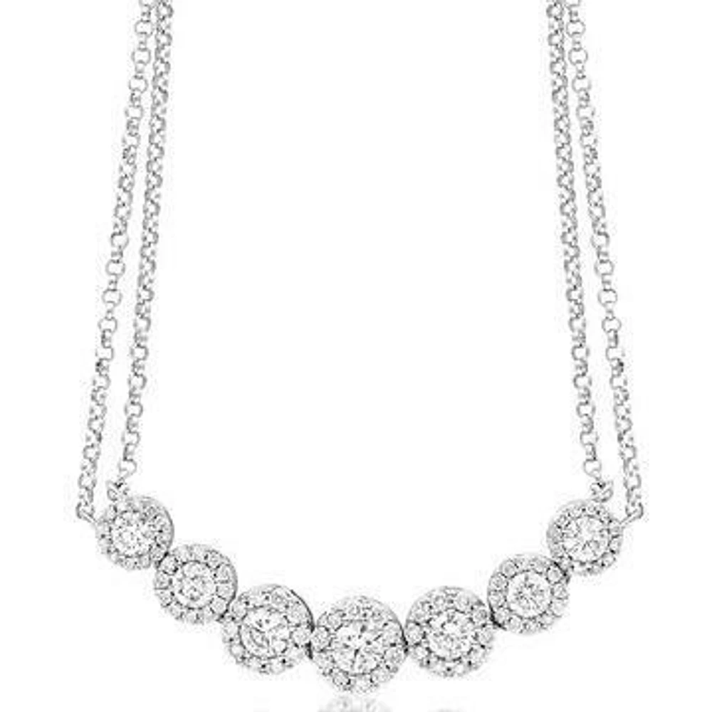 Two-String Diamond Cluster Necklace 18k White Gold