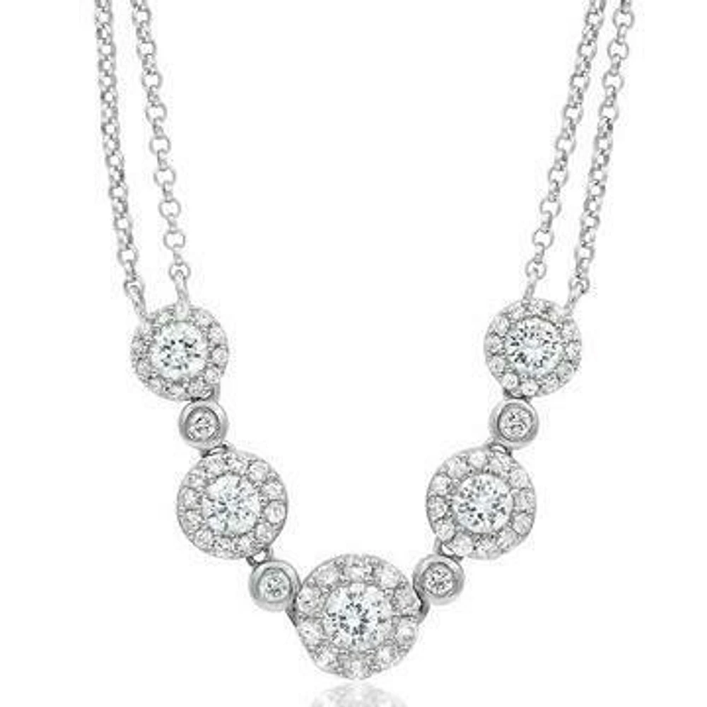 Two-String Diamond Cluster Necklace 18k White Gold