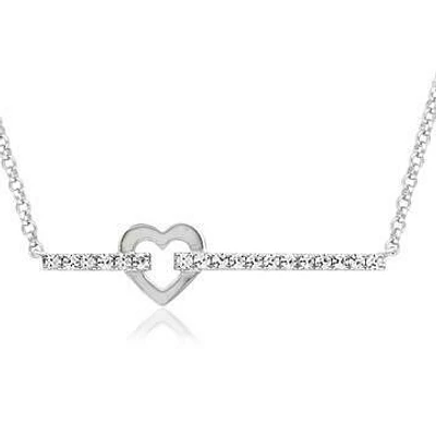 Diamond Bar Necklace with Heart White Gold