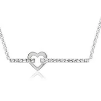 Diamond Bar Necklace with Heart White Gold